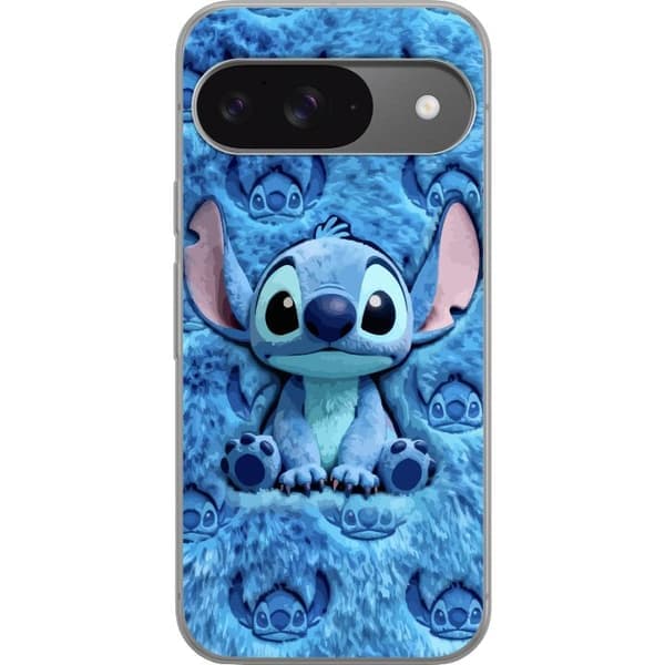 Kompatibelt telefoncover til Google Pixel 9 Pro Sød blåt monster omgivet af fluffy pelsbaggrund i bløde blå nuancer blå blue