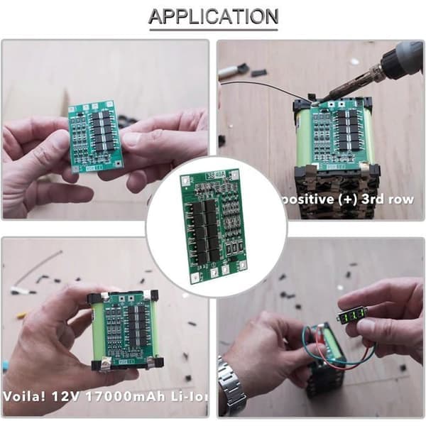 Fyra 3S 40A PCB-skyddskort för 18650 litiumbatterier; Litiumjonladdare BMS PCB (11.1V, 12V, 12.6V).