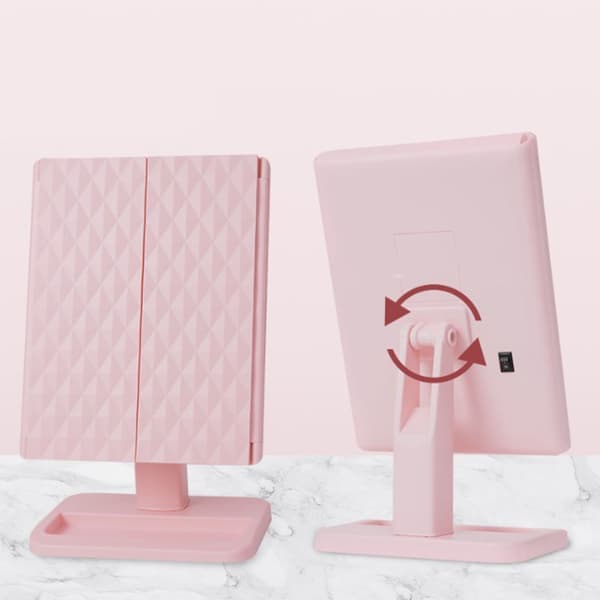 Belyst sminkspegel Minimalistisk förstorande touchkontroll Trippel LED-sminkspegel Rosa