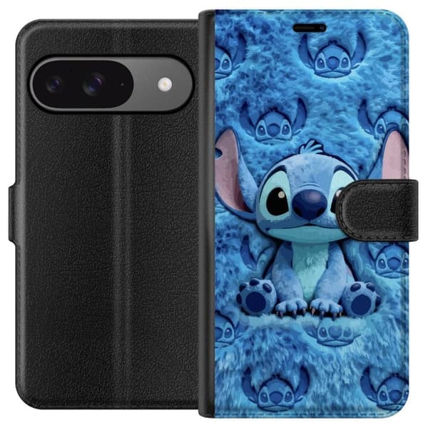 Kompatibelt pungcover til Google Pixel 9 Pro Sød blåt monster omgivet af fluffy pelsbaggrund i bløde blå nuancer blå blue