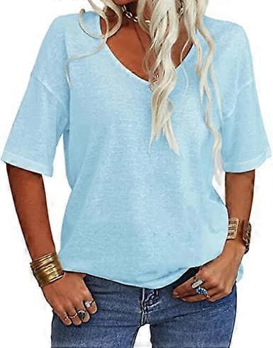 Dammode V-ringad halvärmad oversized T-shirt Enfärgad Casual Lös Basic Topp