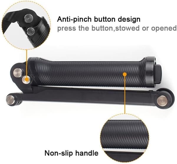 REFLEX CAMERA 3-vägs vikbar selfiestick-stativ för Go Pro Hero 13-5 DJI Osmo Action – Utdragbar arm, dolt stativ, stabiliserande grepp, Ac