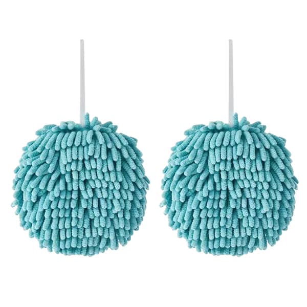 Håndklæde, badeværelse fluffy mikrofiber dekorative kuglehåndklæder med løkke, blå