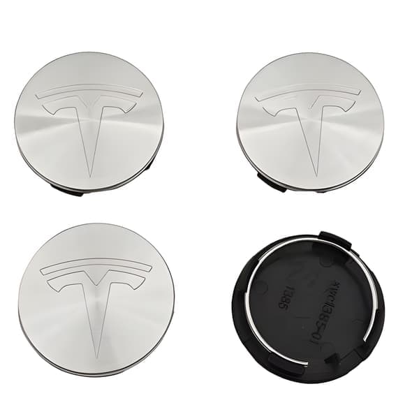 4-pak Tesla centerkapsler - hjulnavsemblem 56 mm sølv sølv silver