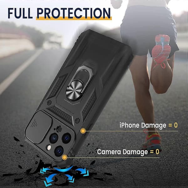 Etui til iPhone 13 Pro Max Stand Etui med Skydende Kameradæksel - Sort
