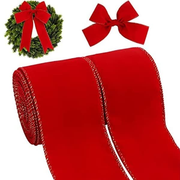 5 ruller fløyelsbånd i polyester, håndlagde sløyfer til juletrepynt