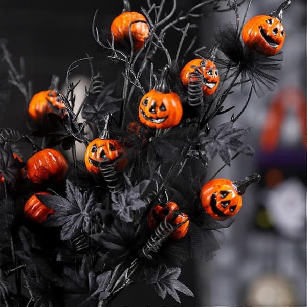 Halloweenpynt Sort Græskar Midtpunkt med Gotisk Spindelvæv til Bord eller Hjemmefest