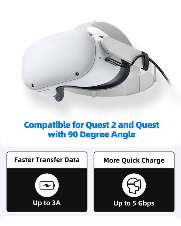 NÖRDIC VR Link-kabel 3m USB3.2 Gen1 USB-C til C 5Gbps 3A hurtiglading Oculus Quest 2 Super Speed USB Link-kabel Svart