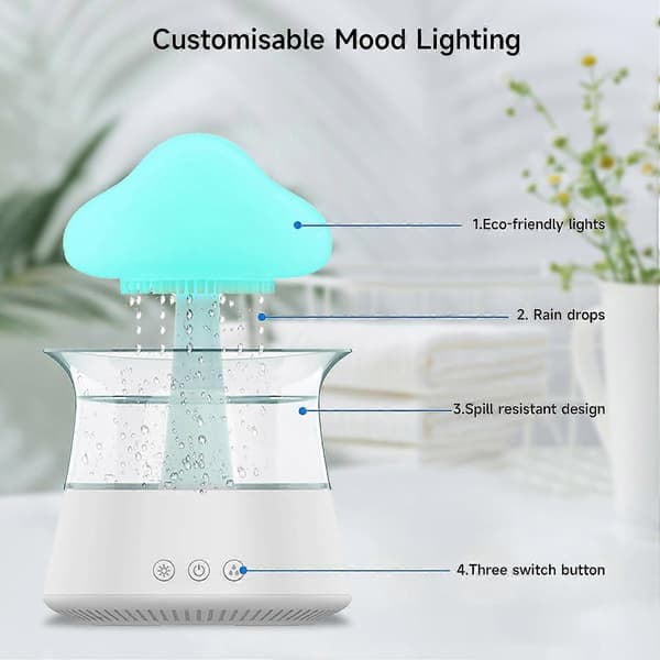 Skyregn luftfugter, farverig lys regndråbe aroma diffuser luftfugtere med 7 farveskiftende lys skrivebordsfontæne vanddråbelyd (træ)