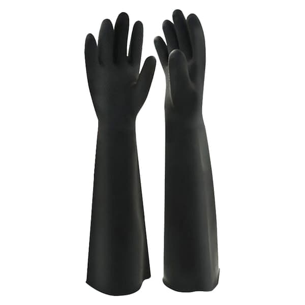60CM Forlængede Industrielle Latexhandsker Syrefaste Tykke Lange Sorte Gummihandsker (1 Par)