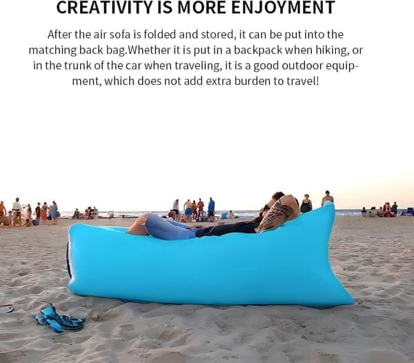 Oppblåsbar strandsofa, oppblåsbar solseng 200 x 70 cm, perfekt for camping og strand, blå, polyester