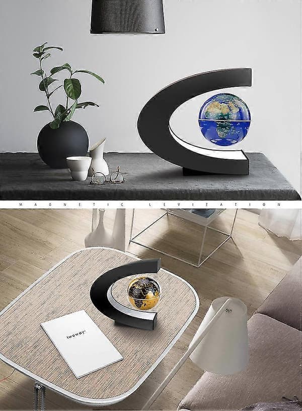 Svevende globus med LED-lys C-formet magnetisk svevende globus verdenskartdekorasjon
