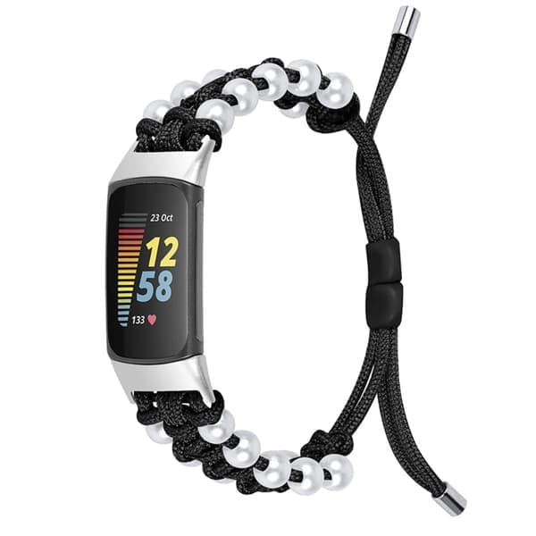 Fitbit Charge 5 stilfuld orb nylonrem - Sort Sort