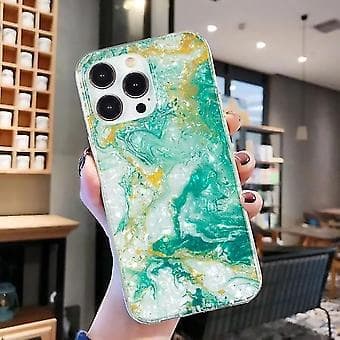 Iphone 15 Pro IMD Skal Mönster TPU Telefonfodral (Grön Marmor)