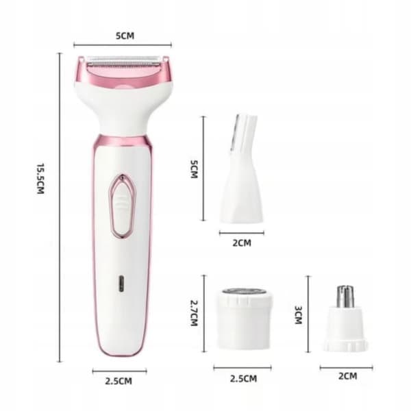 Dame 4-i-1 elektrisk shaver til ansigt, krop, bikini og øjenbryn USB