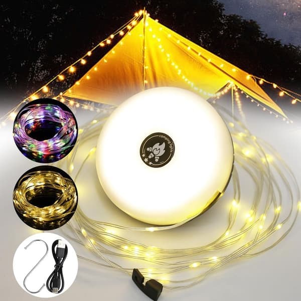 Campinglyslenke, 10 meter 3-i-1 bærbar utendørs LED-lenke, USB oppladbar utvidbar campinglykt, 8 lysmoduser, for camping