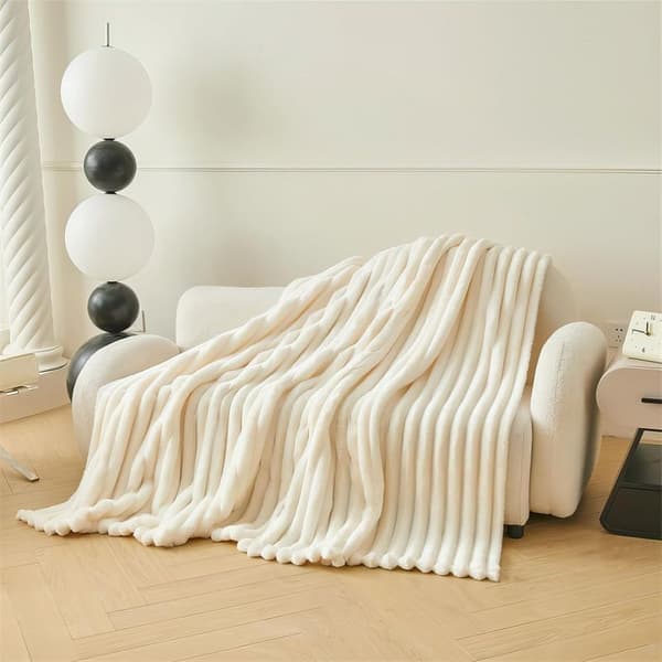 Koselig teppe, varmt og luftig sengeteppe/sofateppe til mor, kone og kjæreste, 200 x 230 cm, beige