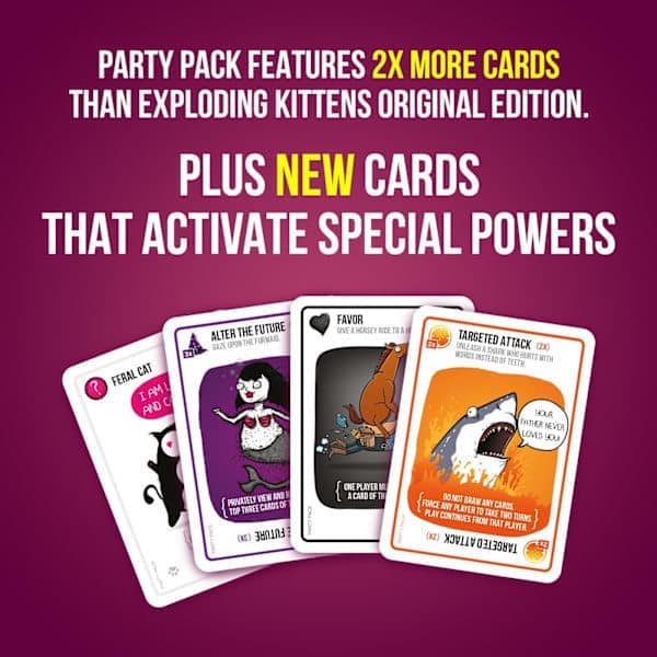 Exploding Kittens Party Pack -korttipeli Exploding Kittensiltä - Korttipelejä aikuisille, teineille ja lapsille - Hauskoja perhepelejä - Venäläinen ruletti -korttipeli