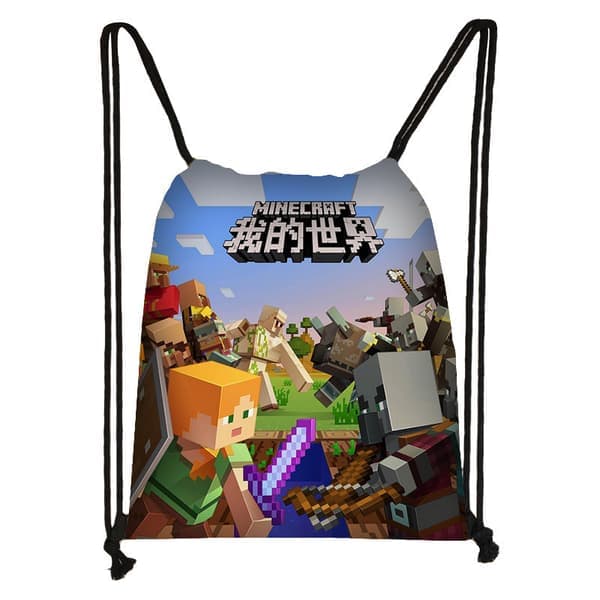 Gymbag Minecraft Creative Drawstring Bag Bærbar Barn Utendørs Student Drawstring Bag