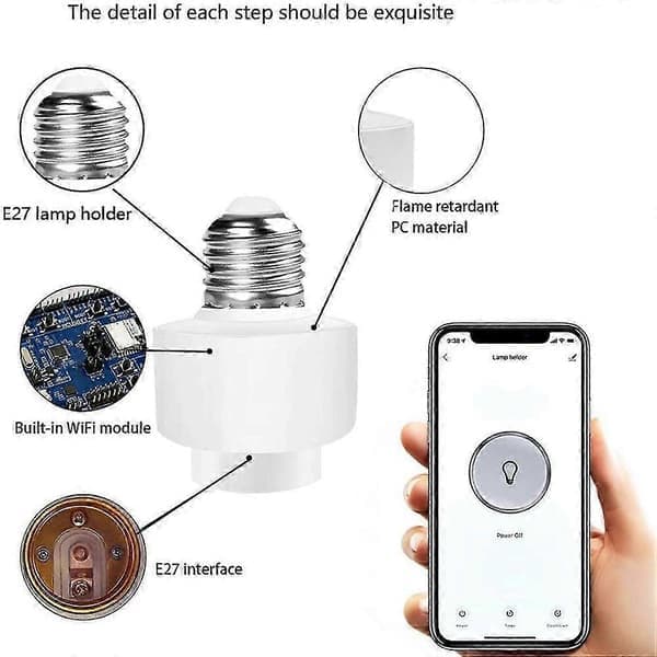 1-pak Tuya Smart Life Wifi Smart Pærestikadapter E27 Afbryder Lampefodholder til Hjemmet js