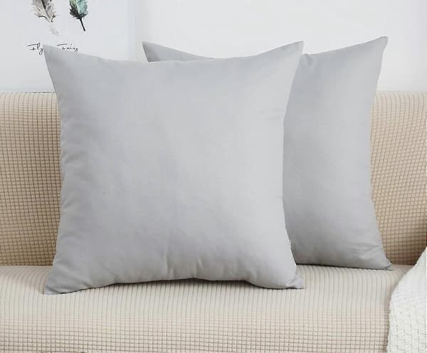 Sett med 2 håndlagde dekorative putetrekk/puter i solid 100 % bomullslerret, 11 farger tilgjengelig - (45x45 cm 2 stk, grå stein)