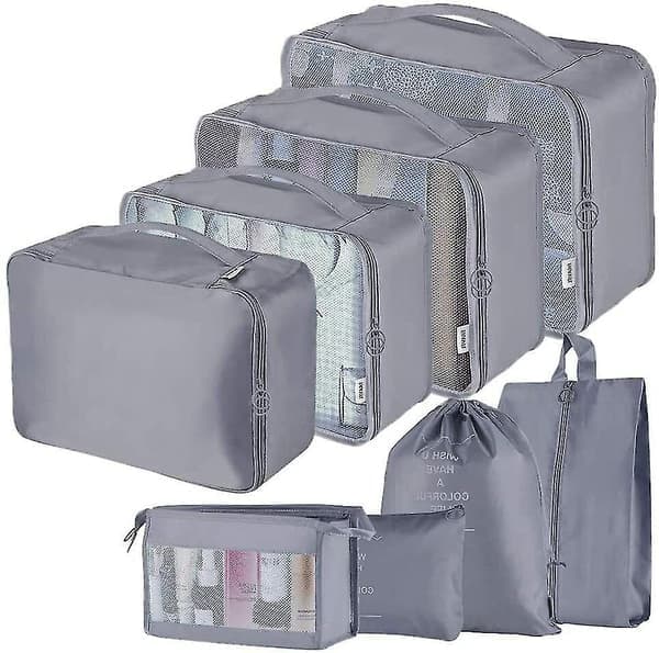8-pack resväska Organizer Set - Förvaringsväskor, Packkuber, Presenter Grå Grey