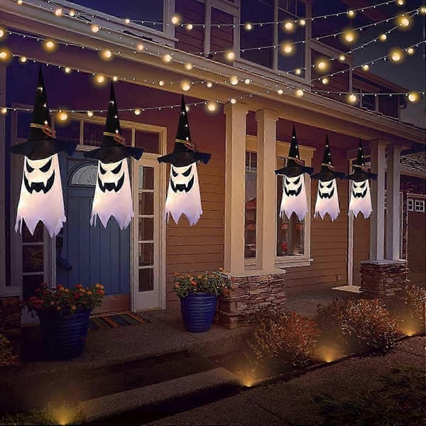 Lysende spøgelse og heksehat dekorationssæt til indendørs og udendørs Halloween-belysning (3 stk.)