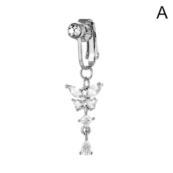 Piercingfri sommerfugl navlepiercing falsk navlepiercingring ingen piercing sexy na Sølv One-size