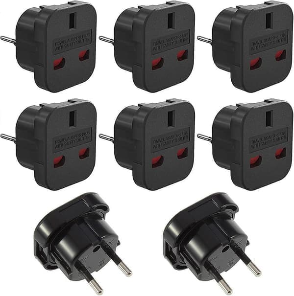 8 stk. UK til EU Stik Rejseadapter, UK 3-benet til Fransk 2-benet Adapter