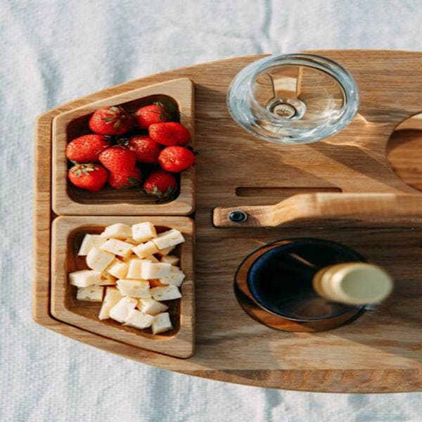 Bord Trä Picknickbord med Glashållare Runt Hopfällbart Des