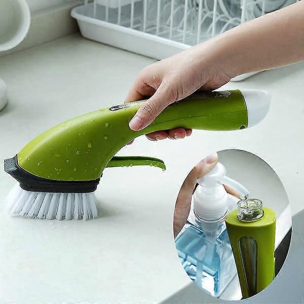 Repfri diskborste med tvåldispenser - Grön skurborste för disk och diskhoar