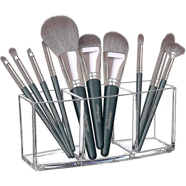 Klar akryl makeupbørste-organizer Eyeliner-displayholder Kosmetisk opbevaring med 3 rum