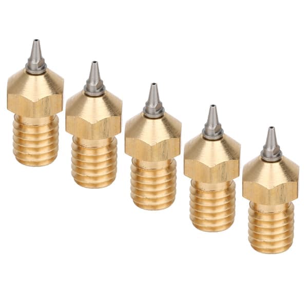 5 stk 3D-skriverdyse-sett i messing med avtakbare tupper i rustfritt stål 0,4 mm