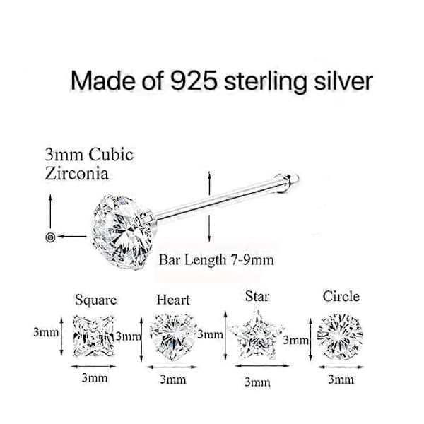 S925 Sterling Sølv Nese Stud, Multifunksjonell Zirkon Nese Smykker, Kroppspiercing Øredobb Sett