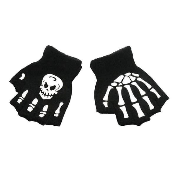 Børns selvlysende handsker med skelet hænder og kranie design til Halloween
