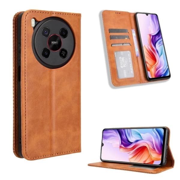 ZTE Blade V70 Max Retro Veganskt Läderfodral Telefonplånbok Stativskydd - Brun Brun