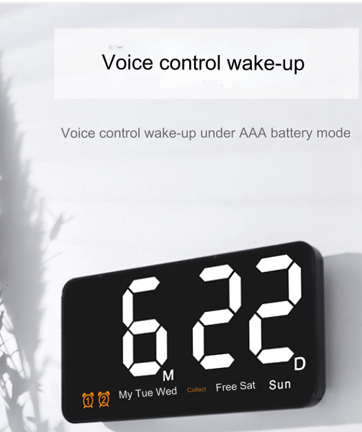 Digital Väggklocka, LED Digital Klocka, 12/24 Timmar, Stora Siffror, Tyst, Vit vit white