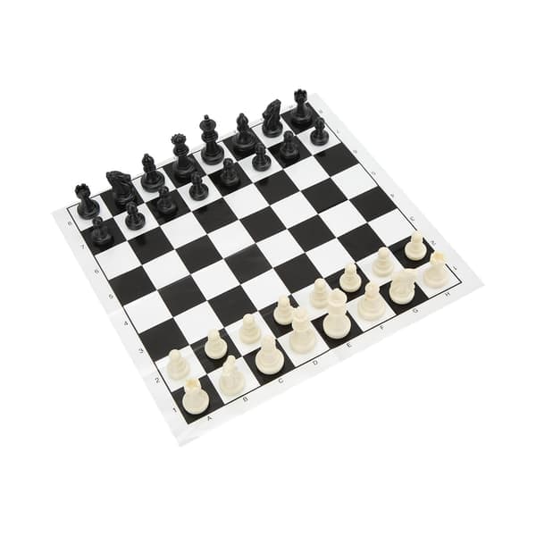32 schackpjäser i plast, medeltida, internationell standard, schackset med schackbräde