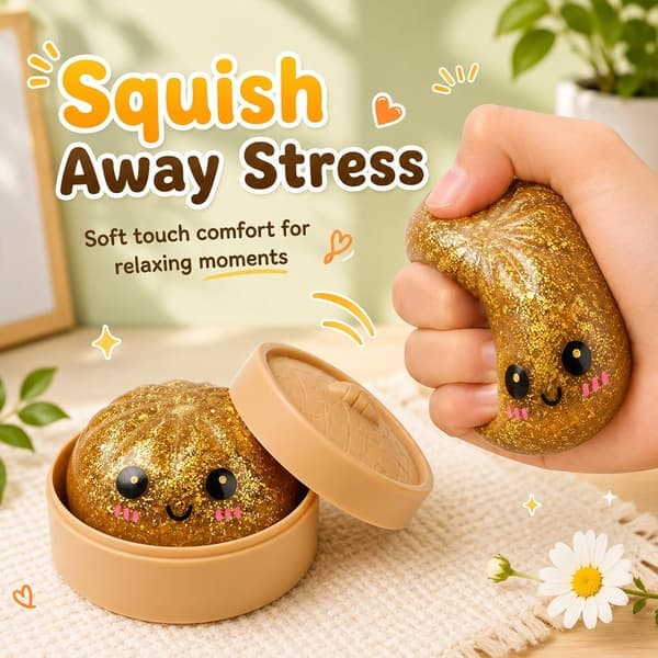 Dumpling Squishies Fidget Legetøj, Guld Dumplings Stressbolde, Dumplings Sensorisk Klemmelegetøj til Angstlindring, Fødselsdagsfestgaver