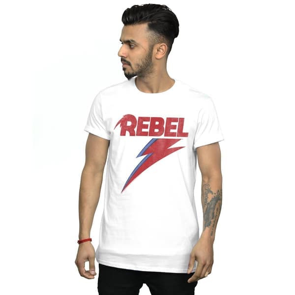 David Bowie Distressed Rebel T-skjorte for menn 4XL Hvit Hvit 4XL White 4XL