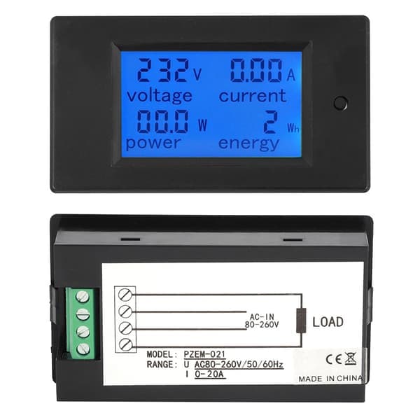 Digital LCD spenning strøm effekt energimåler tester 20A PZ 021