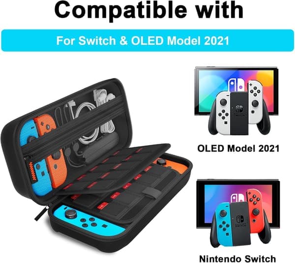 Switch-kompatibel med Nintendo Switch/Switch OLED - Bæretaske med 20 spilpatroner, etui til Nintendo Switch (sort)