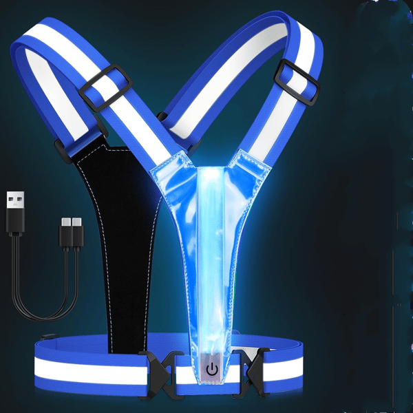 LED refleksvest, USB oppladbart sikkerhetsutstyr med 2 farger og 3 moduser for nattløping, sykling og arbeid med høy synlighet (blå) blå Blue