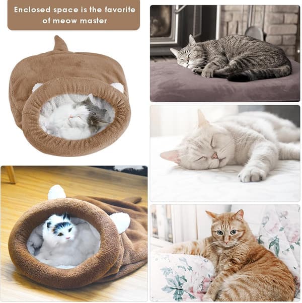 Sovepose til kat, varm kæledyrsseng i fleece, blød vaskbar katteseng, sæk, tæppe, måtte til kat og hvalp - 50 x 40 cm