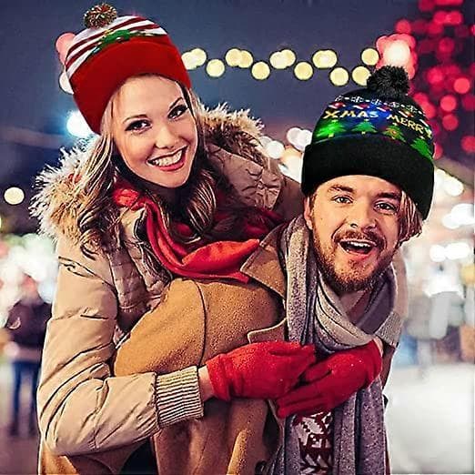 LED julelue, jule-LED strikket lysende lue Unisex vinterlue genserlue