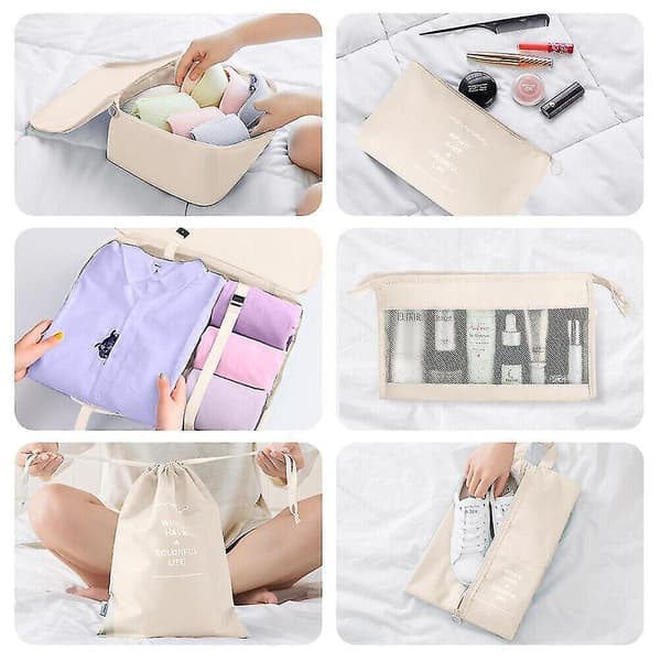 8-pack resväska organizer set - förvaringsväskor, packkuber, presenter beige Beige