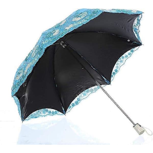 Vikbart UV-parasoll Snö/Regn/Solparaply Broderat Bröllopsparaply Blått Blue