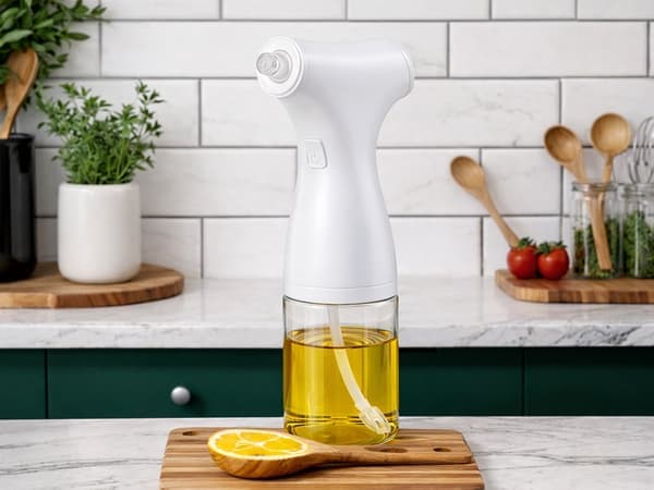 Elektrisk oljespruta 200 ml glas USB-C justerbar spray vit