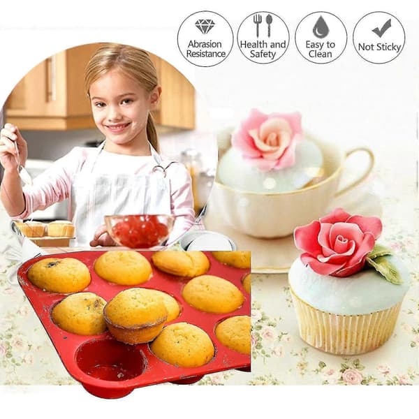 12 Kopp Cupcake Kakeformer Muffinsbrett, Silikon, Blå, 11.61 X 8.66 X 1.18 Cm