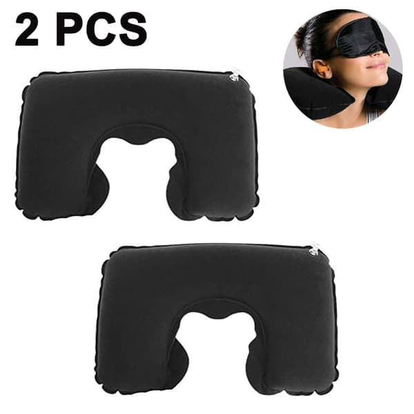 2-pack U-formad bärbar uppblåsbar resehalskudde, kompakt